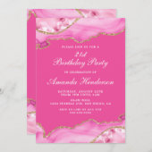 Roze en gouden agaat marmeren uitnodiging (Voorkant / Achterkant)