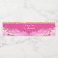 Roze en gouden agaat marmeren waterfleslabel