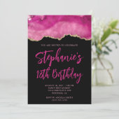 Roze en gouden agaat zwart vet 18e verjaardag kaart (Staand voorkant)