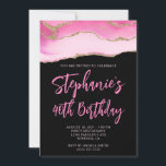 Roze en gouden agaat zwart vet 40e verjaardag kaart<br><div class="desc">Een modern,  glamoureus handgeschreven stijl vet script 40e verjaardag uitnodiging voor haar. U kunt deze uitnodiging aanpassen voor een ander mijlpaal verjaardagsfeest. Het beschikt over een gouden glitter en roze agaat digitale kunst grafisch afbeelding dat prints als een foto. De achtergrond- en lettertypekleuren zijn aanpasbaar.</div>