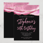 Roze en Gouden Agaat Zwart Vet 50ste Verjaardag Kaart (Voorkant / Achterkant)