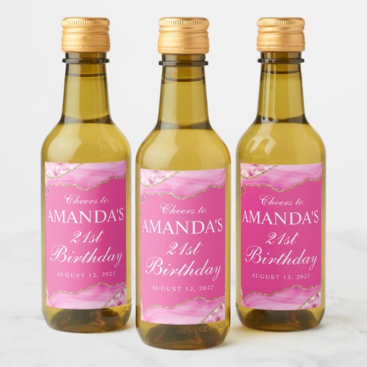 Roze en gouden agat marmer wijn etiket (Flessen)