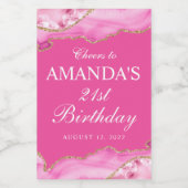 Roze en gouden agat marmer wijn etiket (Enkel label)