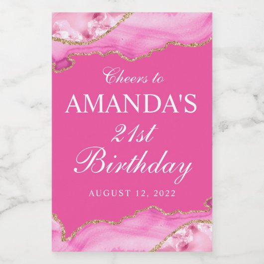 Roze en gouden agat marmer wijn etiket (Enkel label)