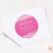 Roze en Gouden Agate Marmer Klassieke Ronde Sticke Sticker (Envelop)