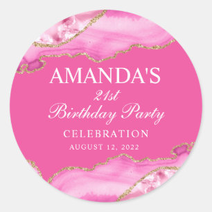 Roze en Gouden Agate Marmer Klassieke Ronde Sticke Sticker