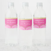 Roze en Gouden Agate Marmer Waterfles Label Etiket (Flessen)