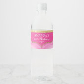 Roze en Gouden Agate Marmer Waterfles Label Etiket (Voorkant)