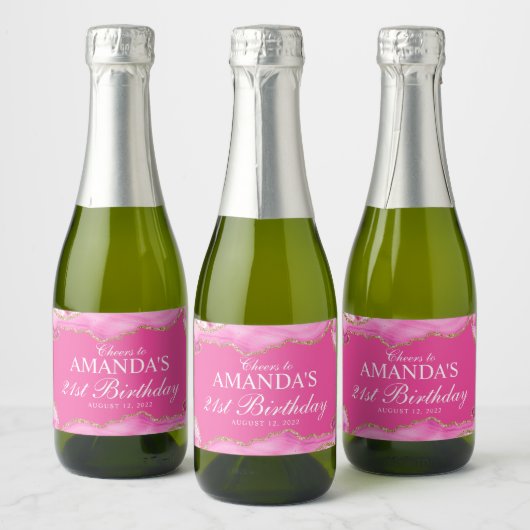 Roze en gouden agate marmeren label sparkling wijnetiket (Flessen)