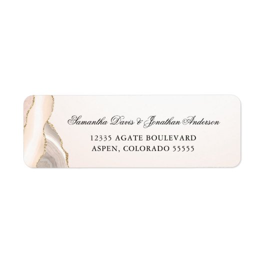 Roze en Gouden Agaten Script Retouradres Etiket (Voorkant)