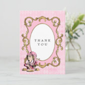 Roze en gouden Alice in het Wonderland Baby shower Bedankkaart (Staand voorkant)