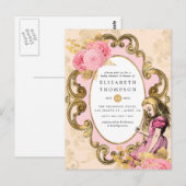 Roze en gouden Alice in het Wonderland Baby shower Briefkaart (Voorkant / Achterkant)