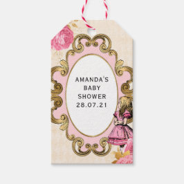 Roze en gouden Alice in het Wonderland Baby shower Cadeaulabel