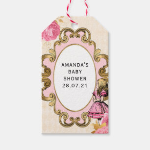 Roze en gouden Alice in het Wonderland Baby shower Cadeaulabel