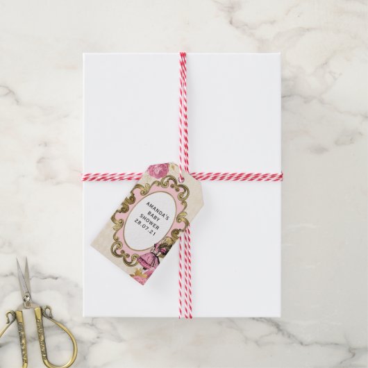 Roze en gouden Alice in het Wonderland Baby shower Cadeaulabel (Met Touw)