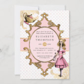 Roze en gouden Alice in het Wonderland Baby shower Kaart (Voorkant)