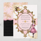 Roze en gouden Alice in het Wonderland Baby shower Kaart (Voorkant / Achterkant)