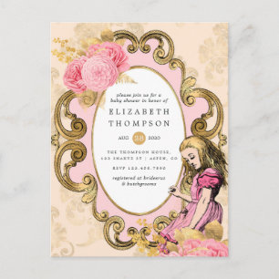 Roze en gouden Alice in Wonderland baby shower Briefkaart