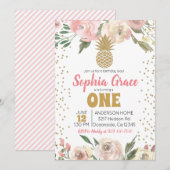 Roze en gouden anananas Birthday Luau Kaart (Voorkant / Achterkant)