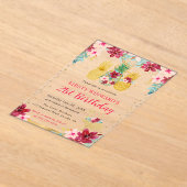 Roze en gouden ananas en flamingo 21ste verjaardag acryl uitnodigingen (Laagn)