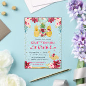 Roze en gouden ananas en flamingo 21ste verjaardag acryl uitnodigingen (Insitu (Huwelijk))