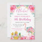 Roze en Gouden Ananas & Flamingo Kids Verjaardag Kaart (Voorkant)