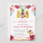 Roze en Gouden Ananas & Flamingo Kids Verjaardag Kaart (Voorkant)