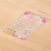 Roze en Gouden Ananas & Flamingo Quinceanera Acryl Uitnodigingen (Laagn)