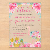 Roze en Gouden Ananas & Flamingo Quinceanera Acryl Uitnodigingen (Voorkant)