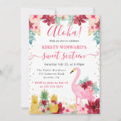 Roze en Gouden Ananas & Flamingo Sweet 16 Kaart (Voorkant)