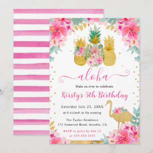 Roze en Gouden Ananassen & Flamingo Kinderverjaard Kaart