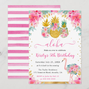 Roze en Gouden Ananassen & Flamingo Kinderverjaard Kaart