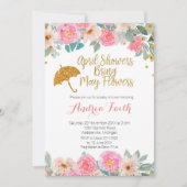 Roze en Gouden April Buien Brengen Mei Bloemen Kaart (Voorkant)