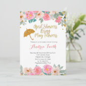Roze en Gouden April Buien Brengen Mei Bloemen Kaart (Staand voorkant)