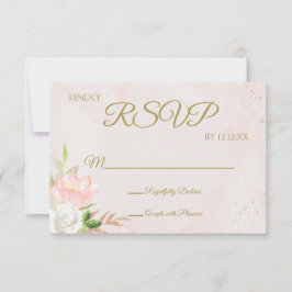Roze en Gouden Aquarel Bloem RSVP Kaart