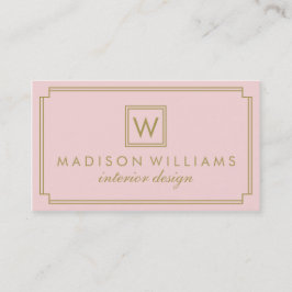 Roze en gouden Art Deco Monogram Visitekaartje