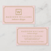 Roze en gouden Art Deco Monogram Visitekaartje (Voorkant / Achterkant)
