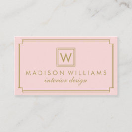 Roze en gouden Art Deco Monogram Visitekaartje