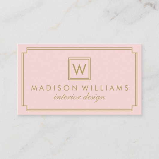 Roze en gouden Art Deco Monogram Visitekaartje (Voorkant)