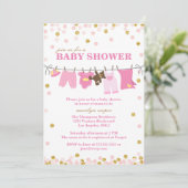 Roze en Gouden Baby Douche Uitnodigingen (Staand voorkant)