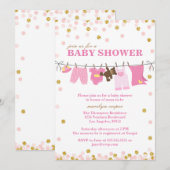 Roze en Gouden Baby Douche Uitnodigingen (Voorkant / Achterkant)