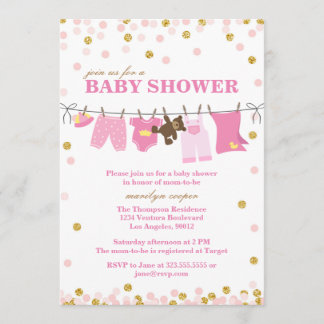 Roze en Gouden Baby Douche Uitnodigingen