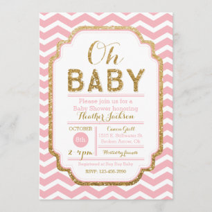 Roze en gouden baby douche uitnodigingen, baby mei kaart