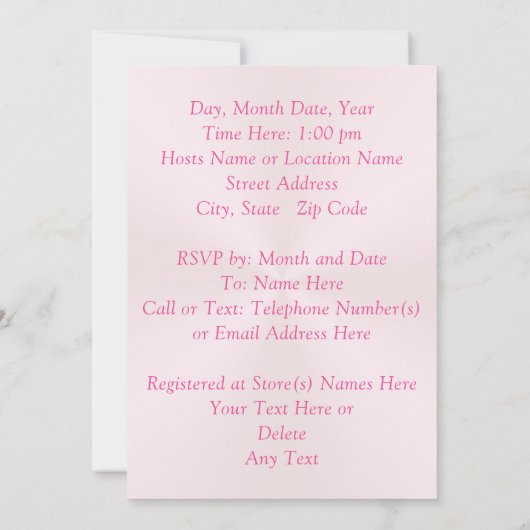 Roze en Gouden Baby Douche Uitnodigingen, Personal Kaart (Achterkant)