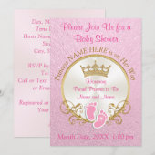 Roze en Gouden Baby Douche Uitnodigingen, Personal Kaart (Voorkant / Achterkant)