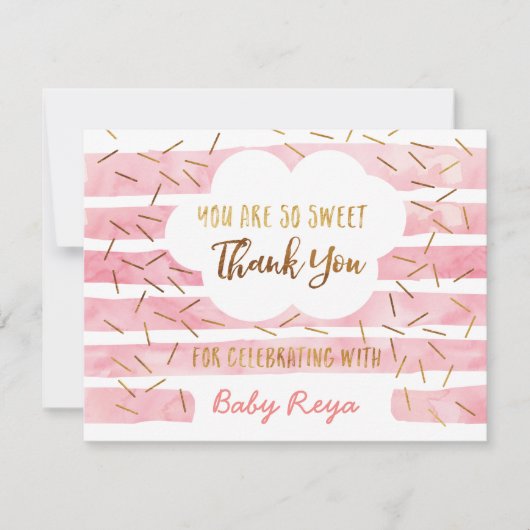 Roze en gouden Baby - Hartelijk dank Bedankkaart (Voorkant)