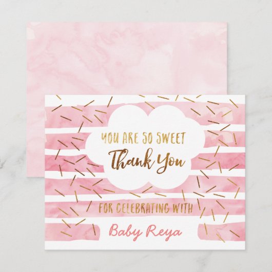 Roze en gouden Baby - Hartelijk dank Bedankkaart (Voorkant / Achterkant)