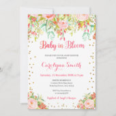 Roze en gouden Baby in Bloom Baby shower Invitatio Kaart (Voorkant)