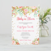Roze en gouden Baby in Bloom Baby shower Invitatio Kaart (Staand voorkant)