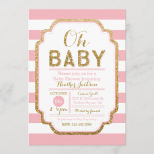 Roze en gouden Baby shower, babymeisje Kaart
